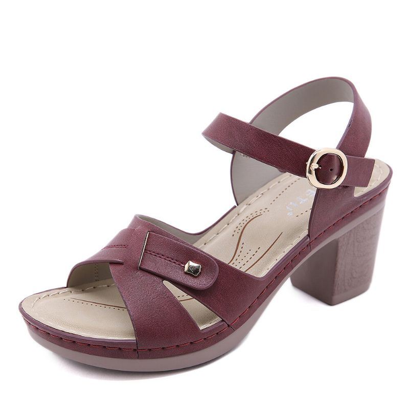 Dames Casual Effen Kleur Stiksels Hasp Chunky Hak Streep Sandalen