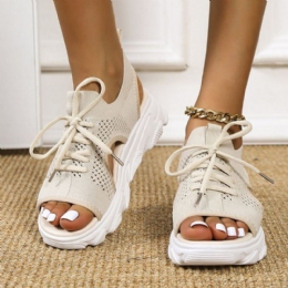 Dames Casual Lace-up Comfy Knit Open Teen Platform Sandalen