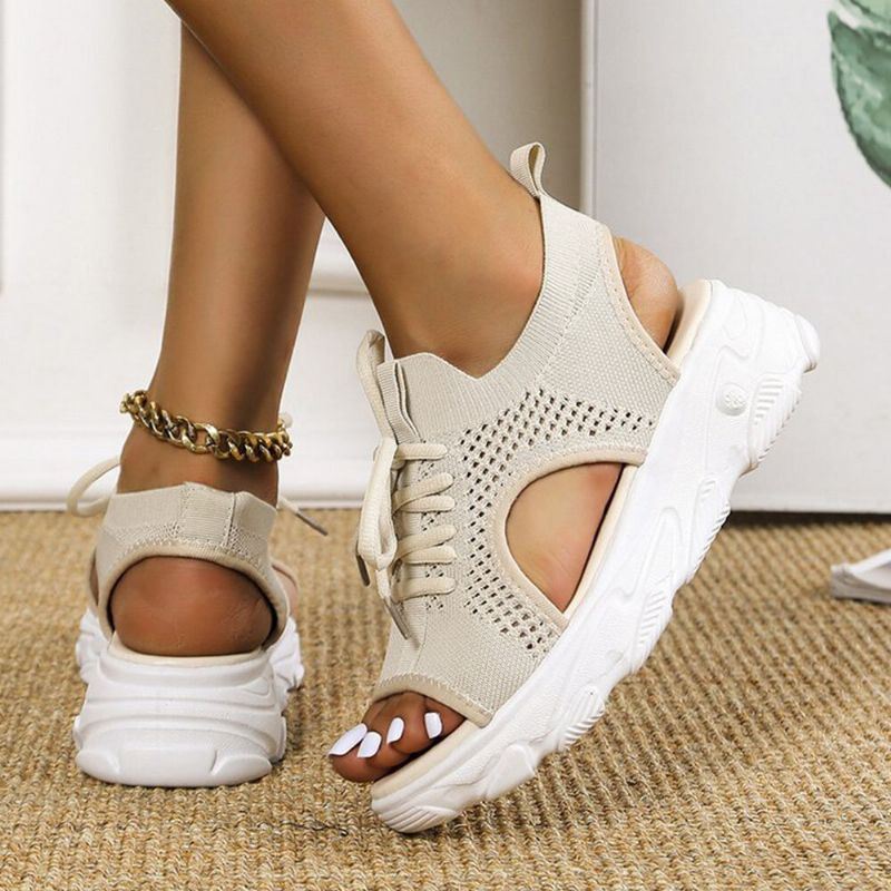 Dames Casual Lace-up Comfy Knit Open Teen Platform Sandalen