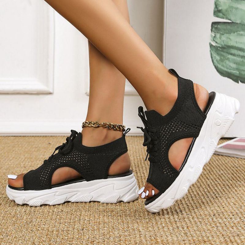 Dames Casual Lace-up Comfy Knit Open Teen Platform Sandalen