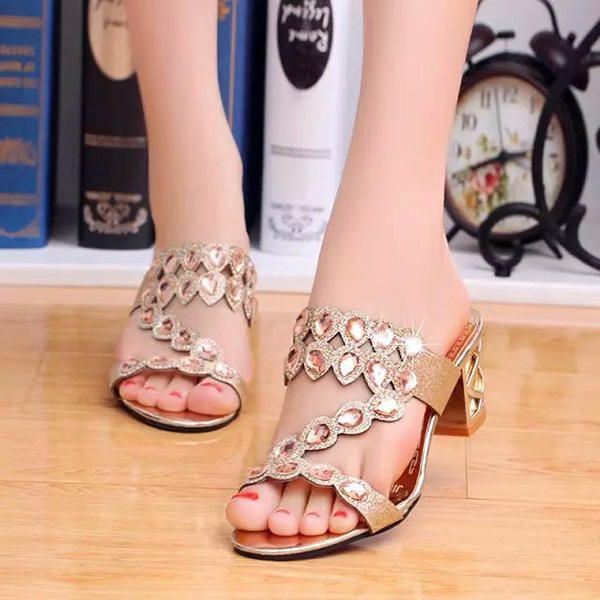 Dames Casual Platform Sandalen Strass Slip Op Schoenen Strand Sandalen