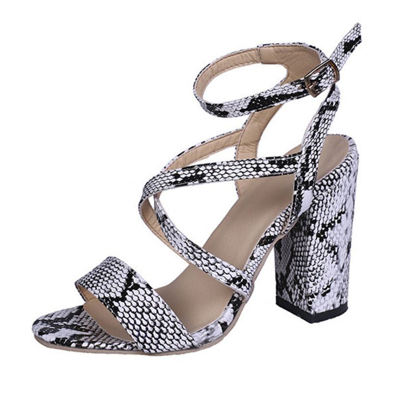 Dames Casual Snake Patroon Gesp Antislip Wearable Chunky Heels Streep Sandalen