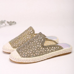 Dames Casual Strass Comfortabele Draagbare Platte Rugloze Sandalen