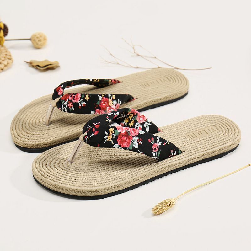 Dames Clip Toe Bloemen Massage Zolen Strand Flats Sandalen