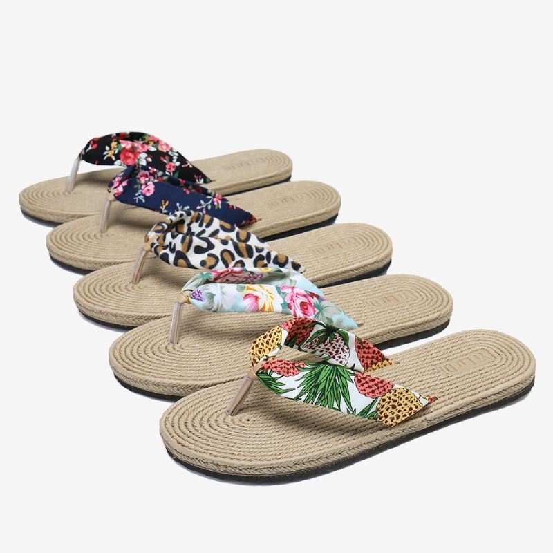 Dames Clip Toe Bloemen Massage Zolen Strand Flats Sandalen