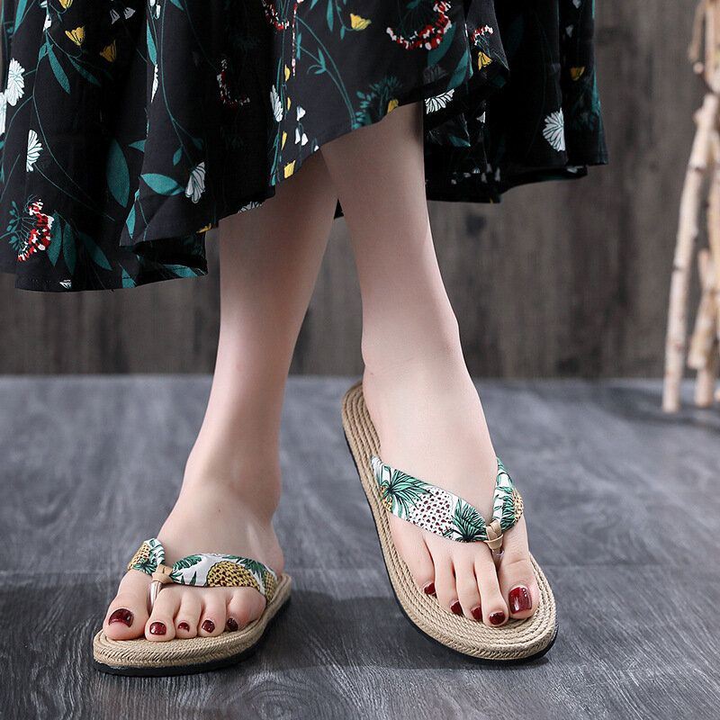 Dames Clip Toe Bloemen Massage Zolen Strand Flats Sandalen