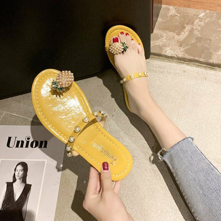 Dames Clip Toe Ring Ananas Decor Flats Sandalen