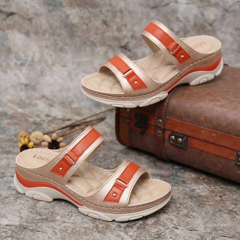 Dames Color Splicing Comfy Open Teen Zomer Wedge Sandalen