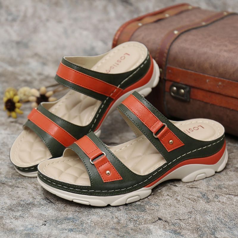 Dames Color Splicing Comfy Open Teen Zomer Wedge Sandalen