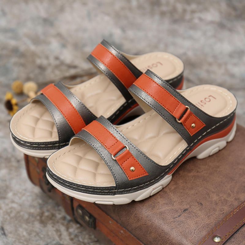 Dames Color Splicing Comfy Open Teen Zomer Wedge Sandalen