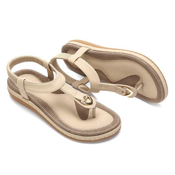 Dames Comfortabele Clip Toe Elastische Lichtgewicht Slip On Zomer Strand Platte Sandalen