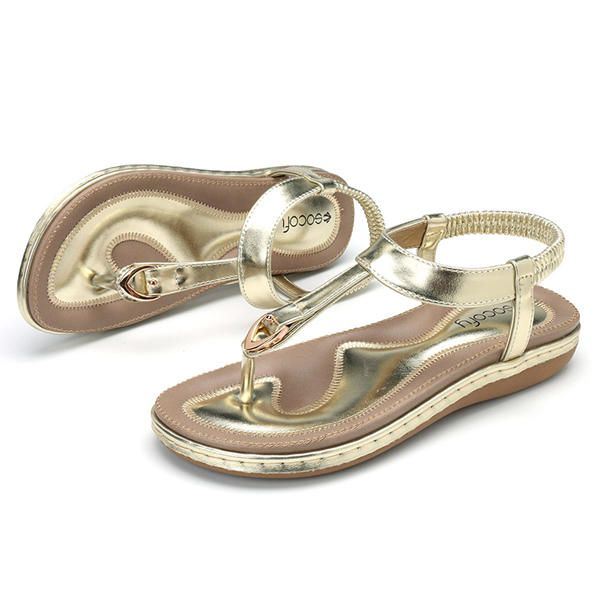 Dames Comfortabele Clip Toe Elastische Lichtgewicht Slip On Zomer Strand Platte Sandalen