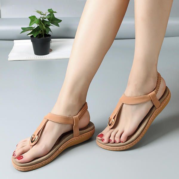 Dames Comfortabele Clip Toe Elastische Lichtgewicht Slip On Zomer Strand Platte Sandalen