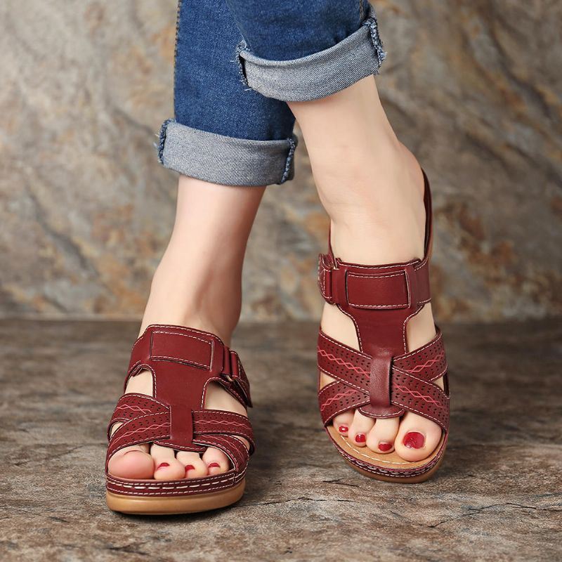 Dames Comfy Hollow Out Hook Loop Wedges Sandalen