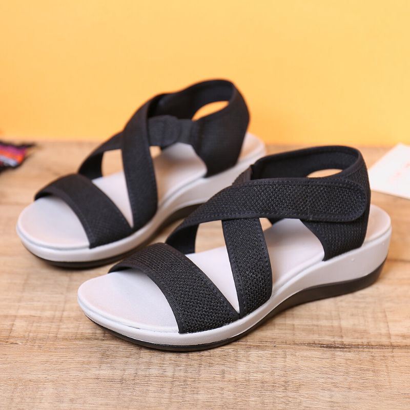 Dames Doek Open Teen Cross Strap Casual Sport Sandalen