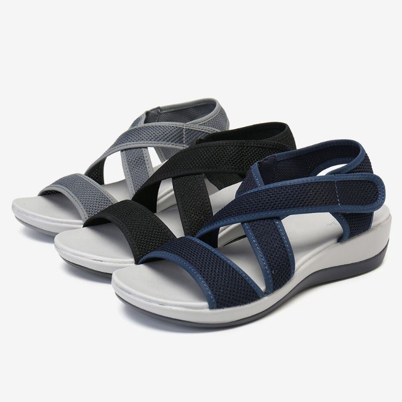 Dames Doek Open Teen Cross Strap Casual Sport Sandalen