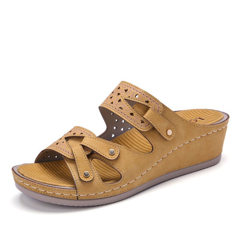 Dames Dubbele Band Handgemaakte Holle Casual Comfortabele Sandalen