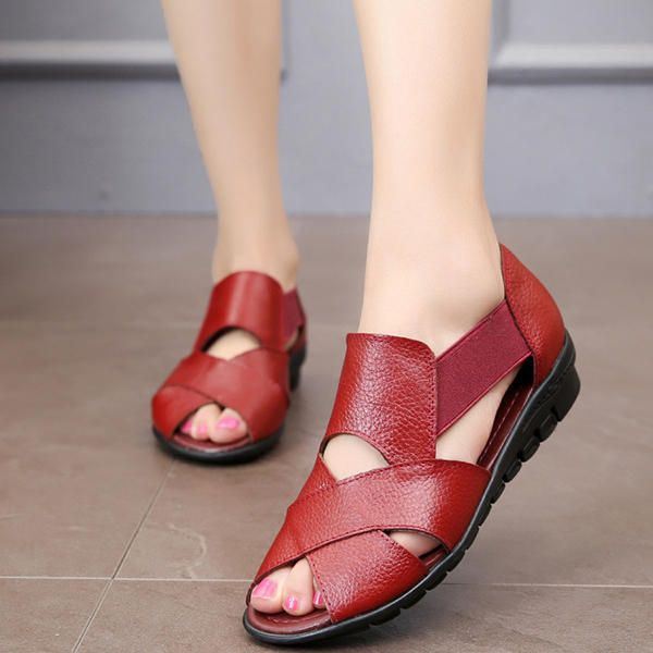 Dames Echt Leer Casual Platte Sandalen