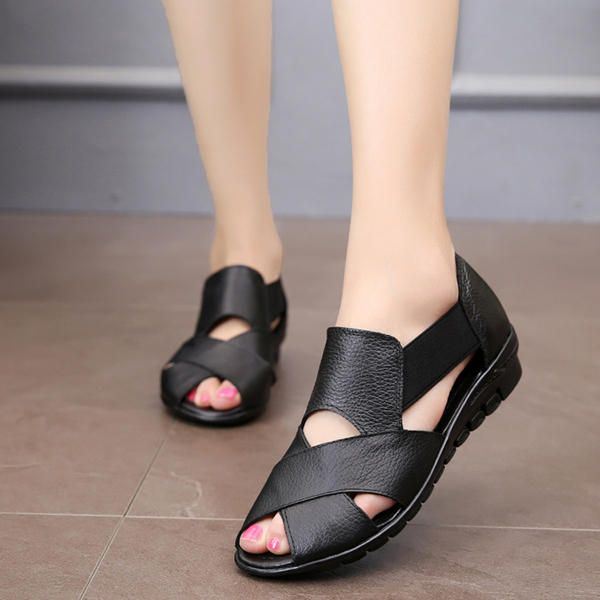 Dames Echt Leer Casual Platte Sandalen