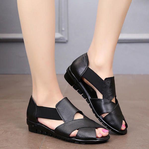 Dames Echt Leer Casual Platte Sandalen