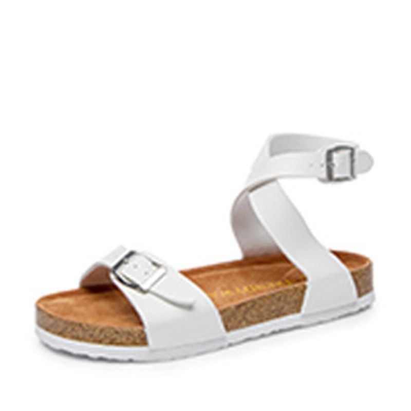 Dames Effen Kleur Cross Buckle Strap Soft Cork Sandals