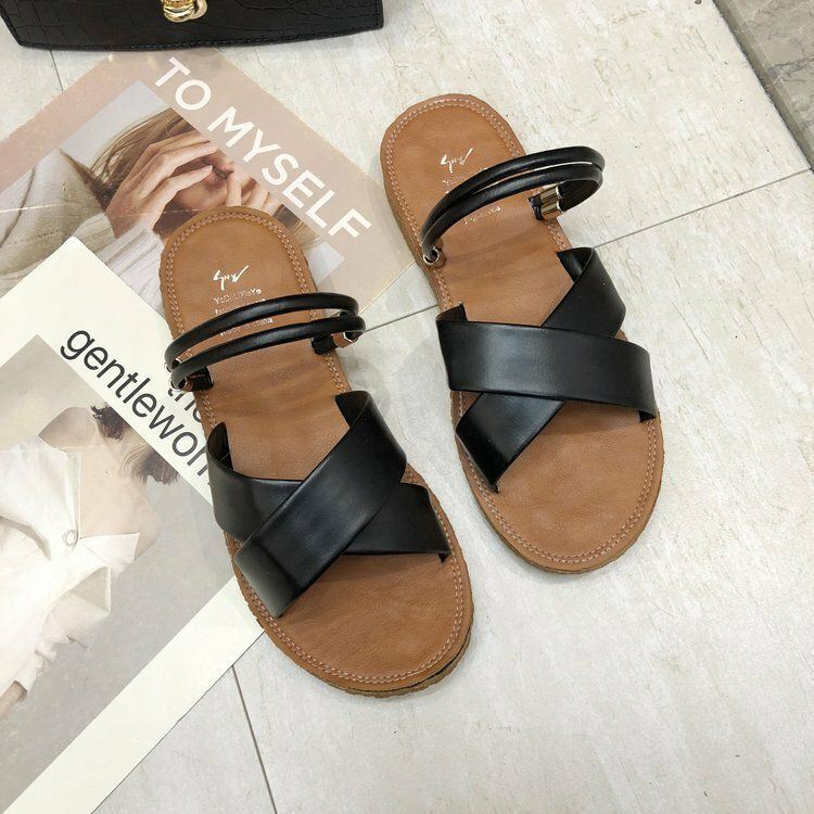 Dames Effen Kleur Cross Strap Flats Sandalen