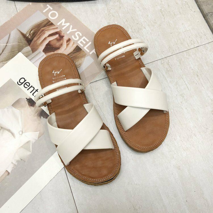 Dames Effen Kleur Cross Strap Flats Sandalen