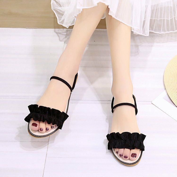 Dames Effen Kleur Dubbele Band Lace Band Flats Sandalen