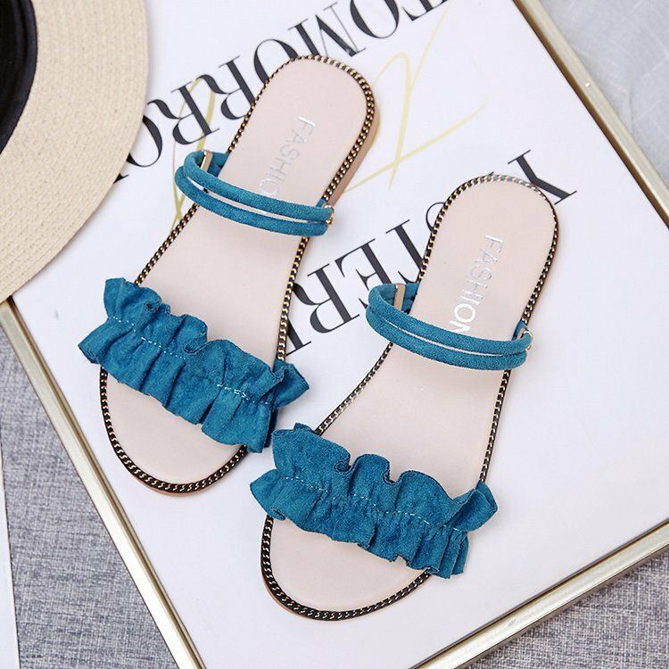 Dames Effen Kleur Dubbele Band Lace Band Flats Sandalen