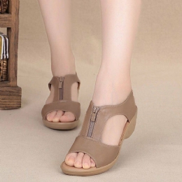 Dames Effen Kleur Front Zipper Wearable Casual Wedges Sandalen