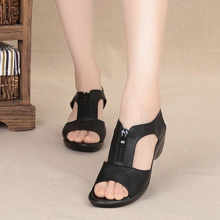 Dames Effen Kleur Front Zipper Wearable Casual Wedges Sandalen