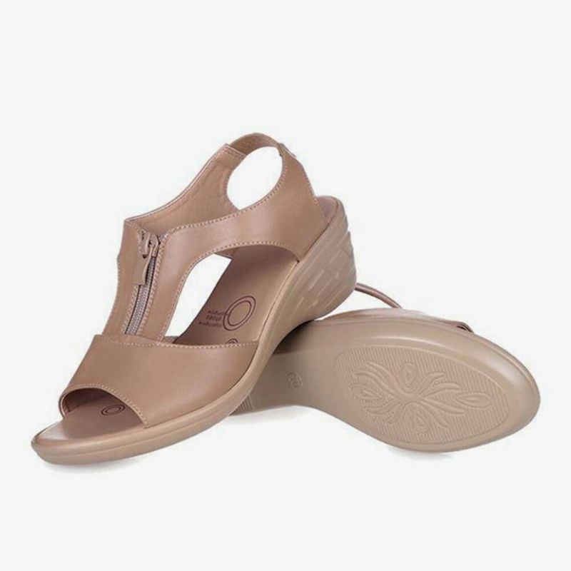 Dames Effen Kleur Front Zipper Wearable Casual Wedges Sandalen