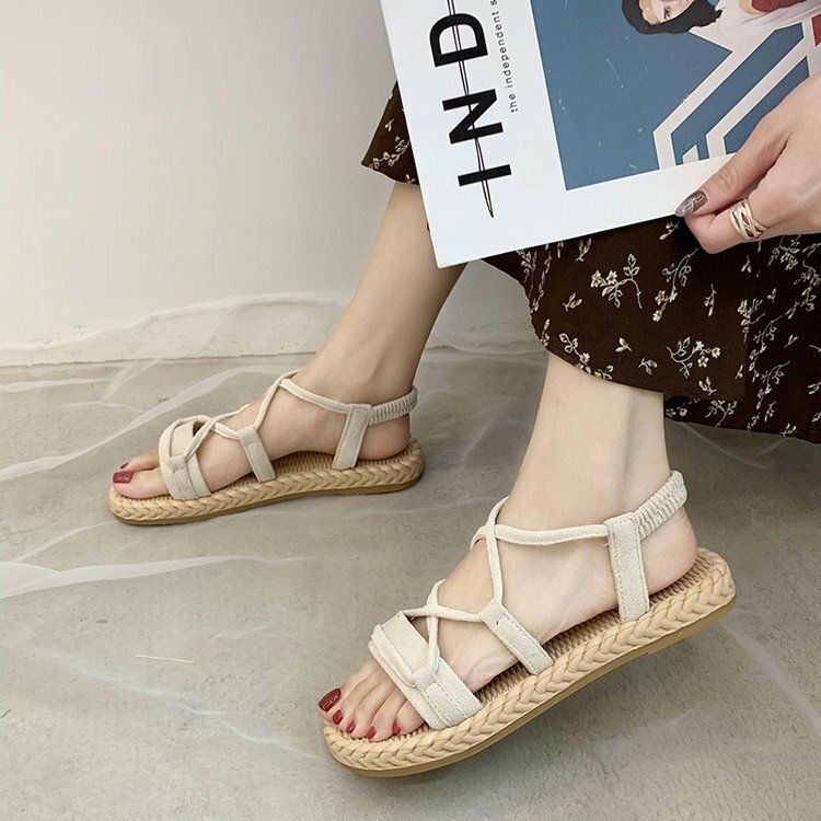 Dames Effen Kleur Slip Op Cross Band Flats Sandalen