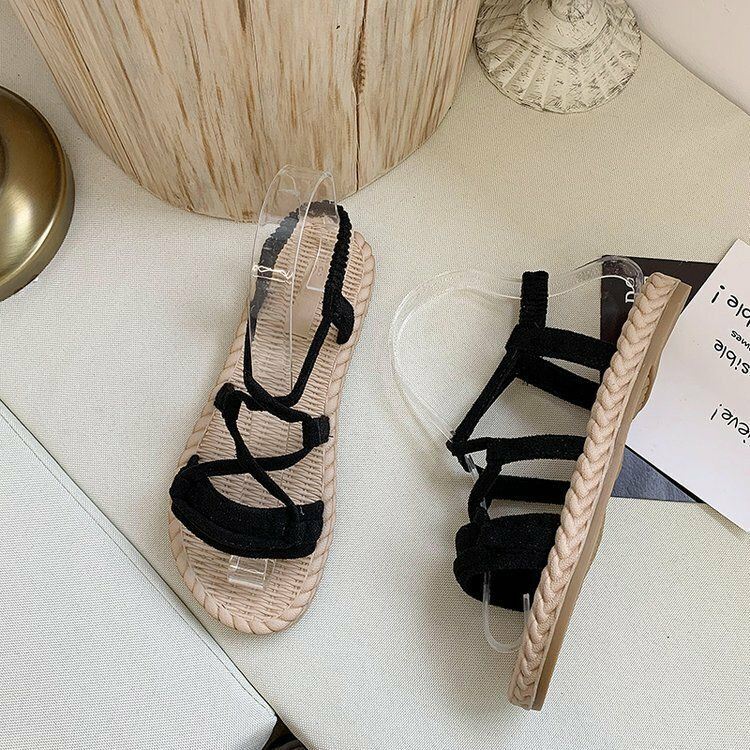 Dames Effen Kleur Slip Op Cross Band Flats Sandalen