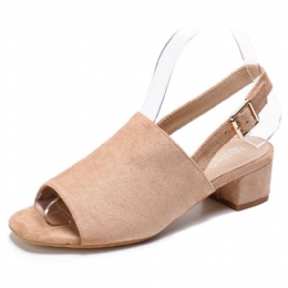 Dames Effen Kleur Suède Peep Toe Slingback Chunky Heel Casual Dagelijkse Sandalen Met Hak