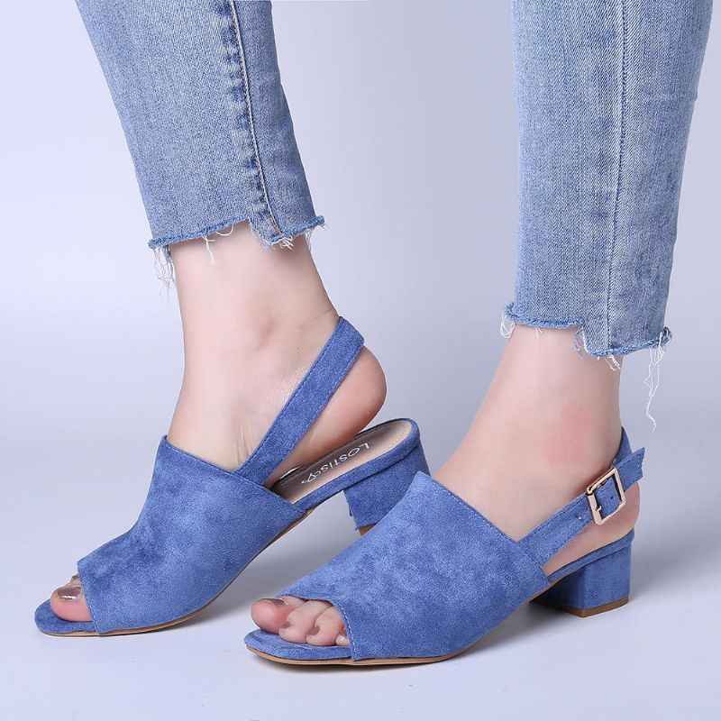 Dames Effen Kleur Suède Peep Toe Slingback Chunky Heel Casual Dagelijkse Sandalen Met Hak