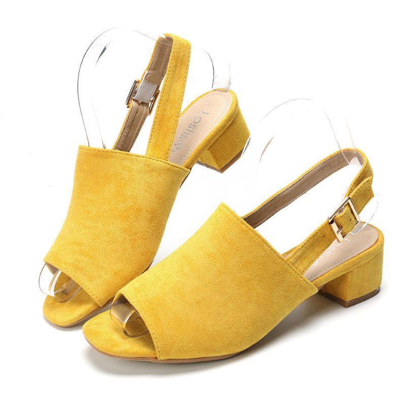 Dames Effen Kleur Suède Peep Toe Slingback Chunky Heel Casual Dagelijkse Sandalen Met Hak