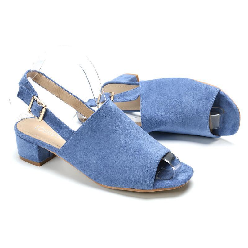 Dames Effen Kleur Suède Peep Toe Slingback Chunky Heel Casual Dagelijkse Sandalen Met Hak