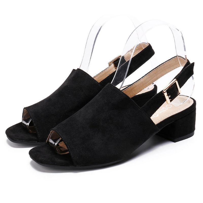 Dames Effen Kleur Suède Peep Toe Slingback Chunky Heel Casual Dagelijkse Sandalen Met Hak