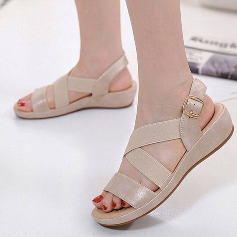 Dames Elastische Band Open Teen Zachte Zool Open Teen Gesp Casual Zomer Strand Platte Sandalen