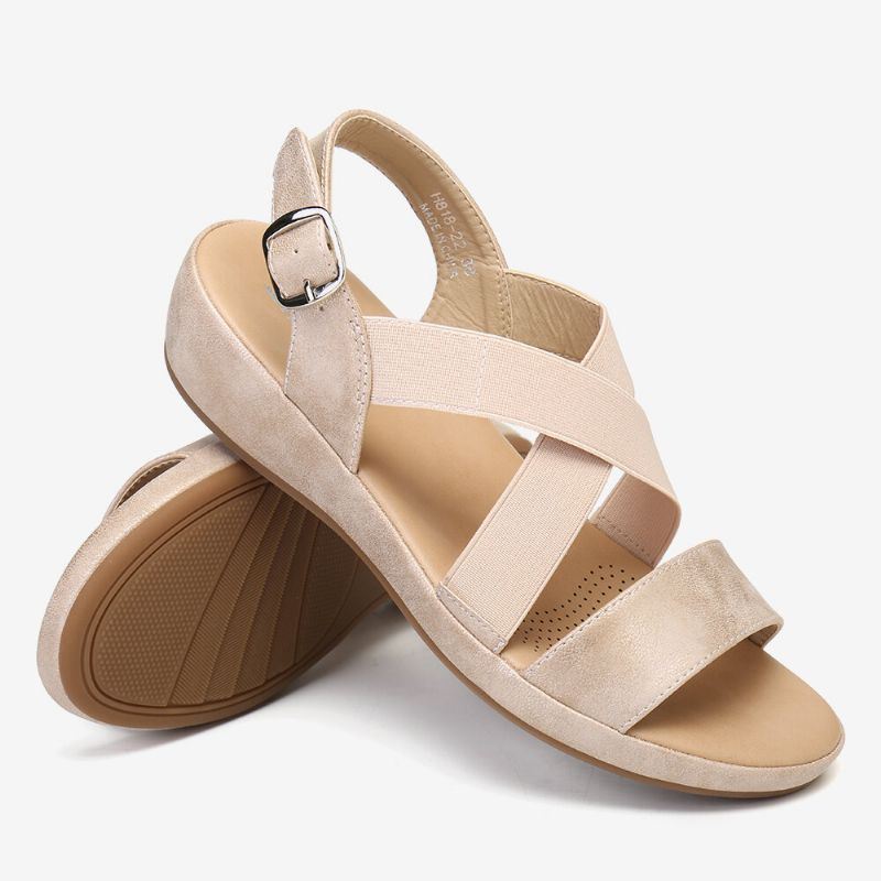 Dames Elastische Band Open Teen Zachte Zool Open Teen Gesp Casual Zomer Strand Platte Sandalen