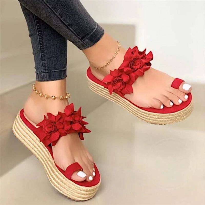 Dames Espadrilles Bloem Decoratie Teen Ring Casual Strand Platform Sandalen