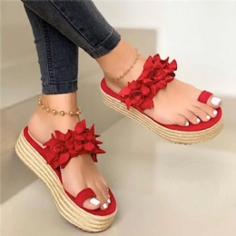 Dames Espadrilles Bloem Decoratie Teen Ring Casual Strand Platform Sandalen