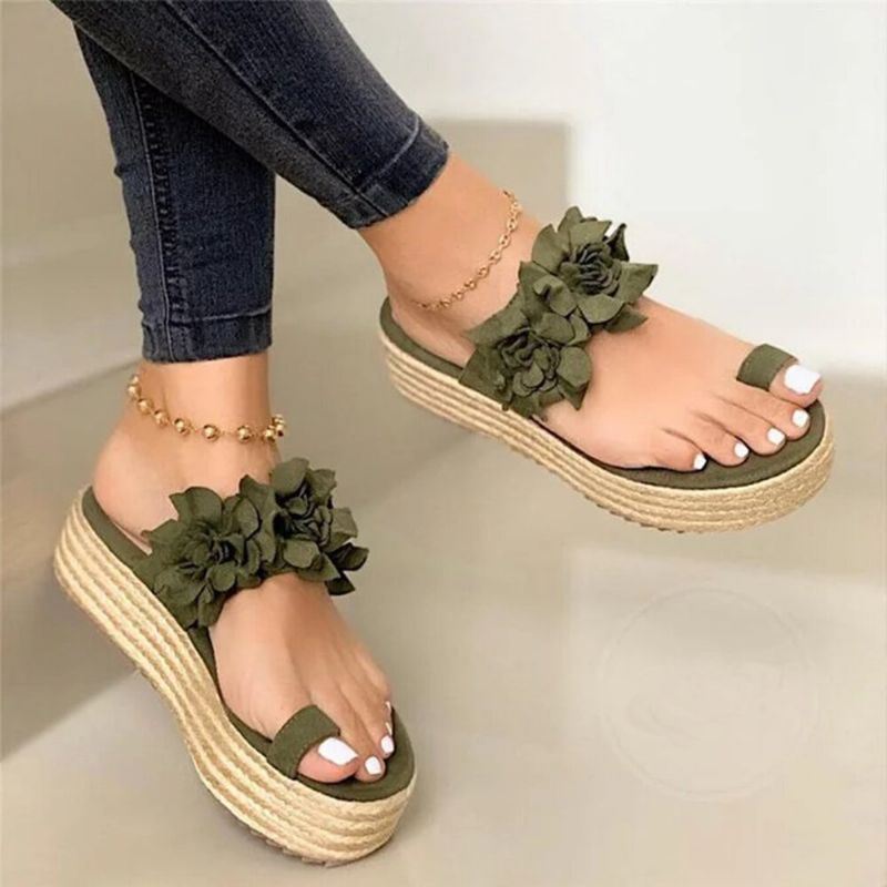 Dames Espadrilles Bloem Decoratie Teen Ring Casual Strand Platform Sandalen