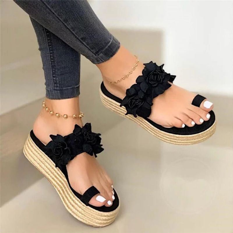 Dames Espadrilles Bloem Decoratie Teen Ring Casual Strand Platform Sandalen