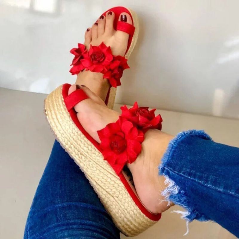 Dames Espadrilles Bloem Decoratie Teen Ring Casual Strand Platform Sandalen