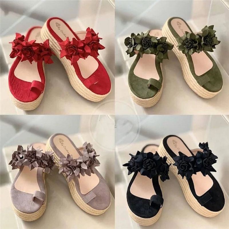 Dames Espadrilles Bloem Decoratie Teen Ring Casual Strand Platform Sandalen