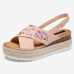 Dames Espadrilles Borduurwerk Bloemen Cross Strap Slingback Casual Platform Sandalen