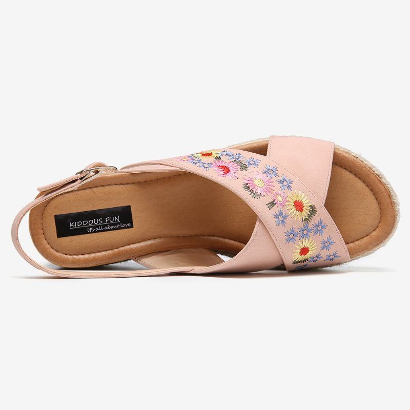 Dames Espadrilles Borduurwerk Bloemen Cross Strap Slingback Casual Platform Sandalen