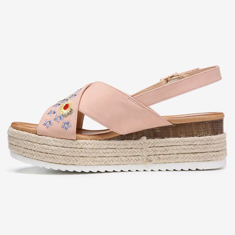 Dames Espadrilles Borduurwerk Bloemen Cross Strap Slingback Casual Platform Sandalen